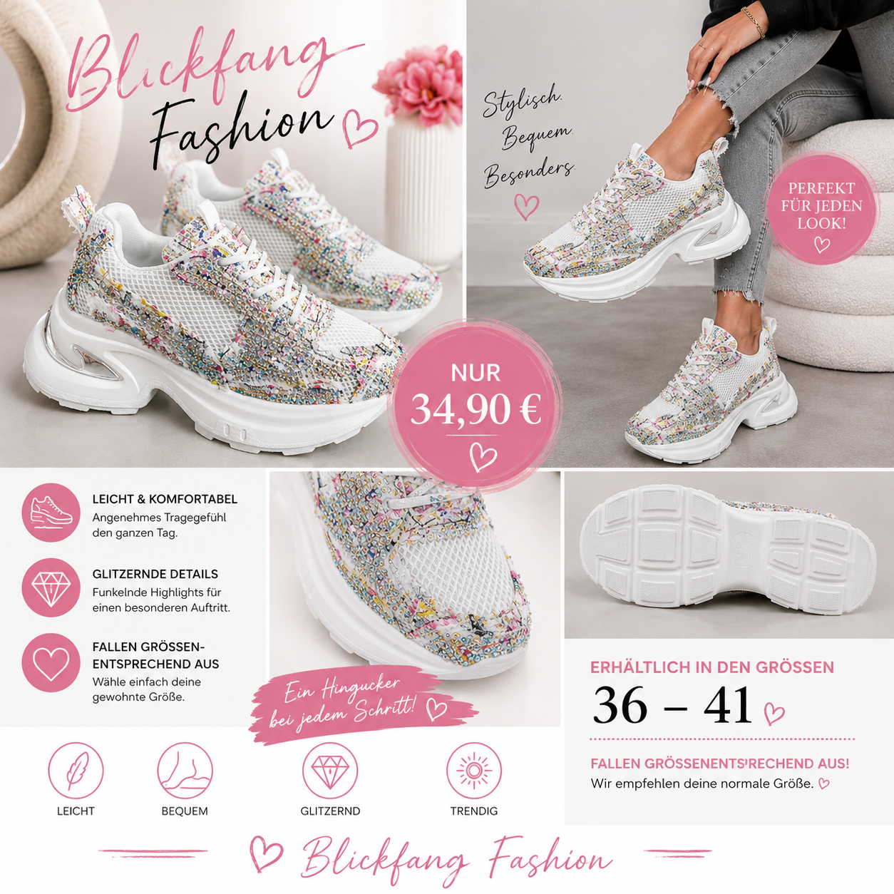 Glitzer Chunky Sneaker – Funkelnder Komfort für jeden Tag