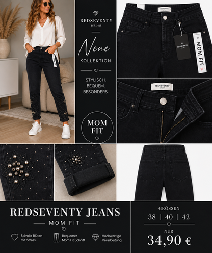 ✨ Redseventy Mom Fit Jeans mit Strassblüten – Neue Kollektion