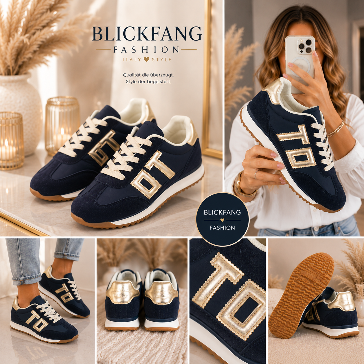 Retro Sneaker Navy-Gold – Komfort trifft Stil | Herausnehmbare Sohle
