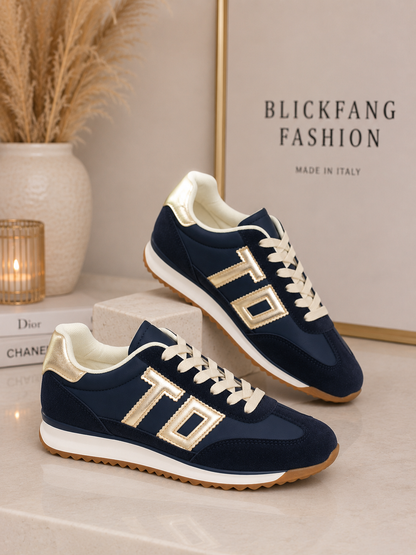Retro Sneaker Navy-Gold – Komfort trifft Stil | Herausnehmbare Sohle