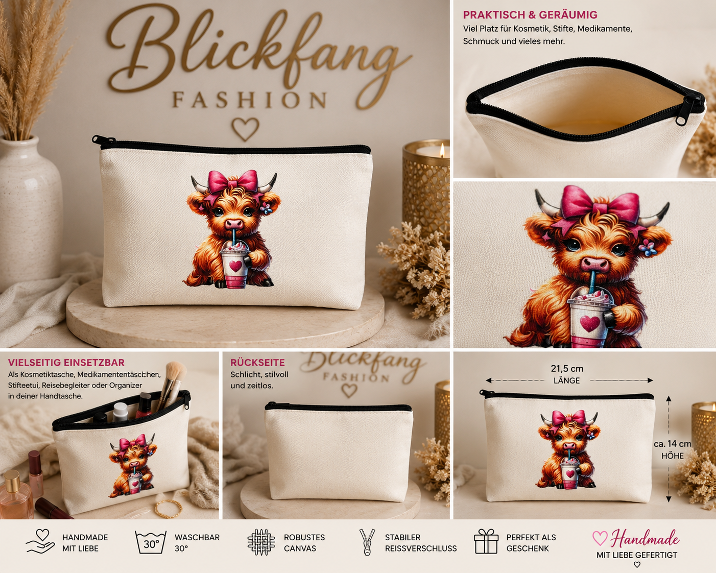 Handmade Canvas-Täschchen „Highland Cow“ – süß, praktisch & ein echter Blickfang