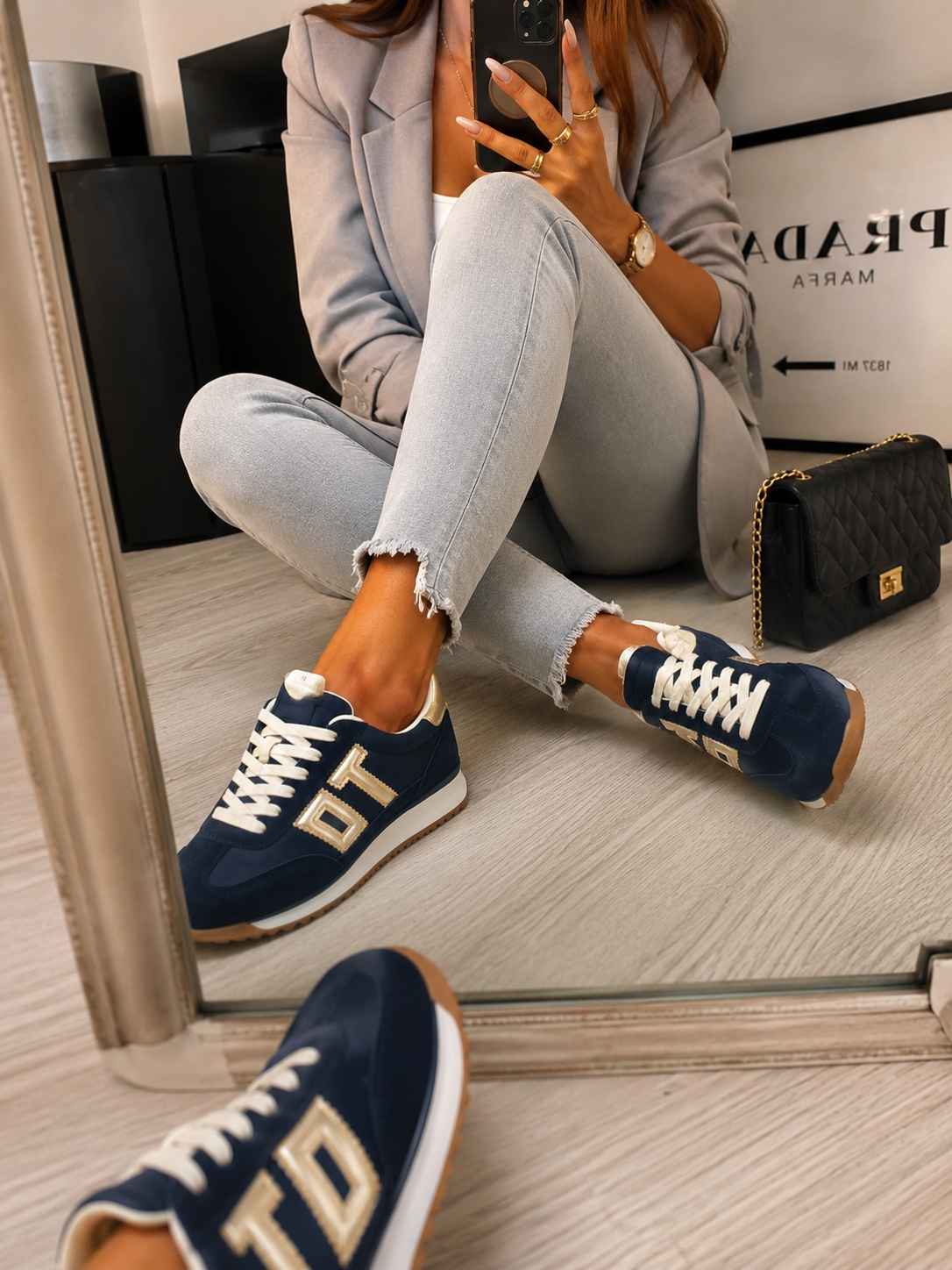 Retro Sneaker Navy-Gold – Komfort trifft Stil | Herausnehmbare Sohle