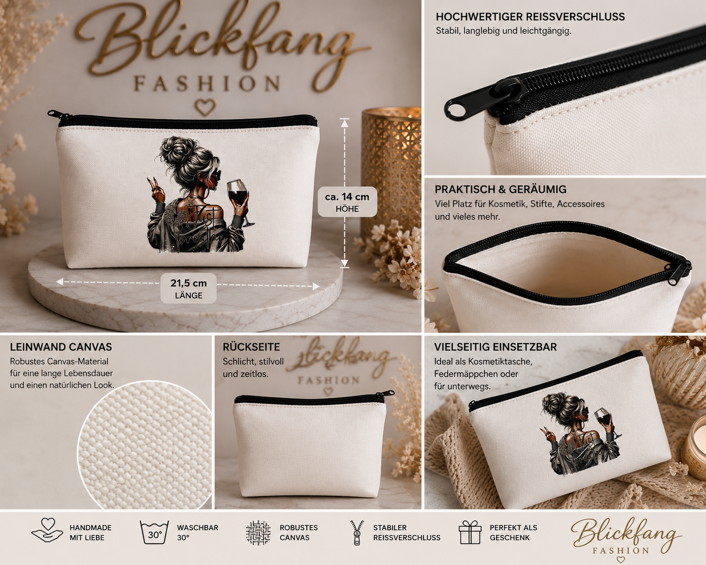 Handmade Canvas-Täschchen “Just Breathe” – vielseitig, stilvoll & mit Liebe gefertigt
