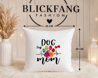 Kissenhülle „DOG MOM“ – Liebe auf vier Pfoten | 45 × 45 cm | Perfektes Geschenk für Hundefans