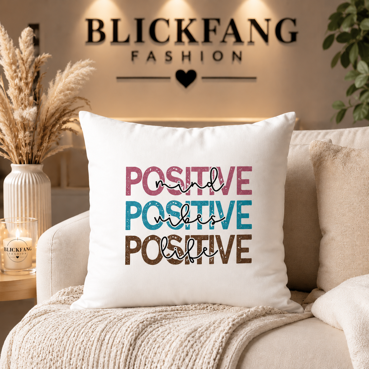 Kissenhülle „Positive Mind • Positive Vibes • Positive Life“ – 45 × 45 cm | Modernes Wohnaccessoire
