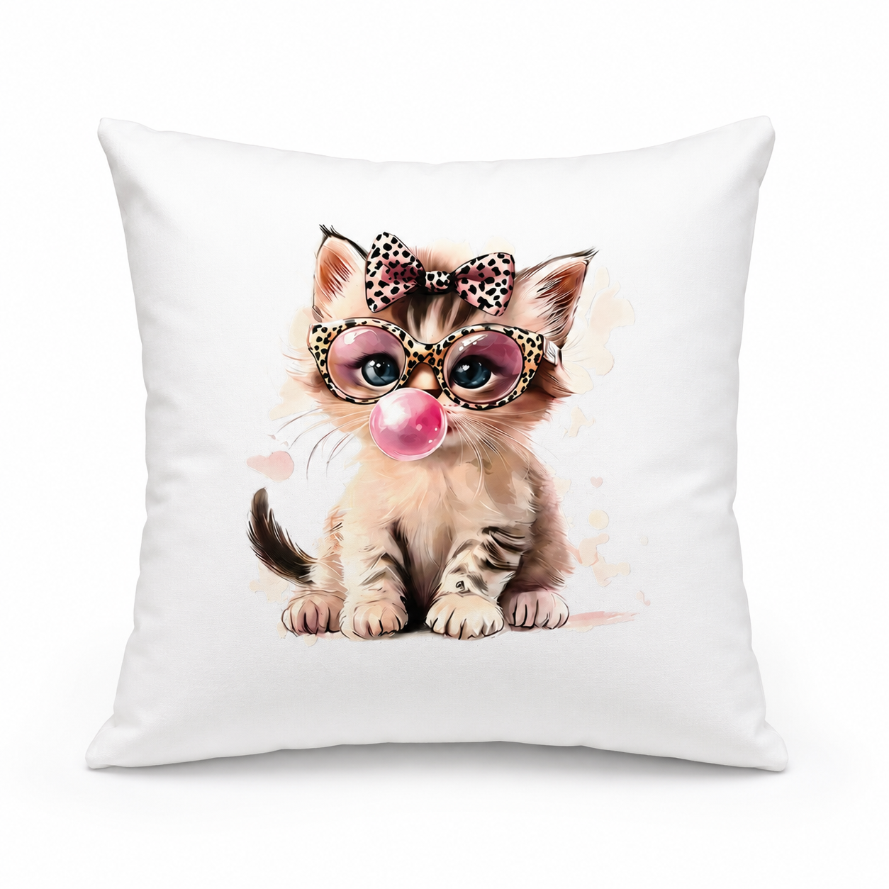Kissenhülle „Stylisches Kätzchen“ – 45 × 45 cm | Süßes Katzenmotiv mit Schleife & Leo-Brille