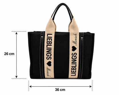 Statement Shopper “Lieblingsmensch” – Stilvolle Damen-Handtasche in Schwarz | Trendtasche für Alltag & Shopping | 39,90