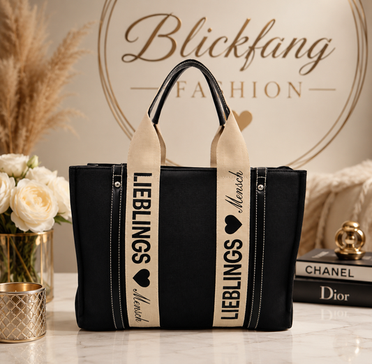 Statement Shopper “Lieblingsmensch” – Stilvolle Damen-Handtasche in Schwarz | Trendtasche für Alltag & Shopping | 39,90