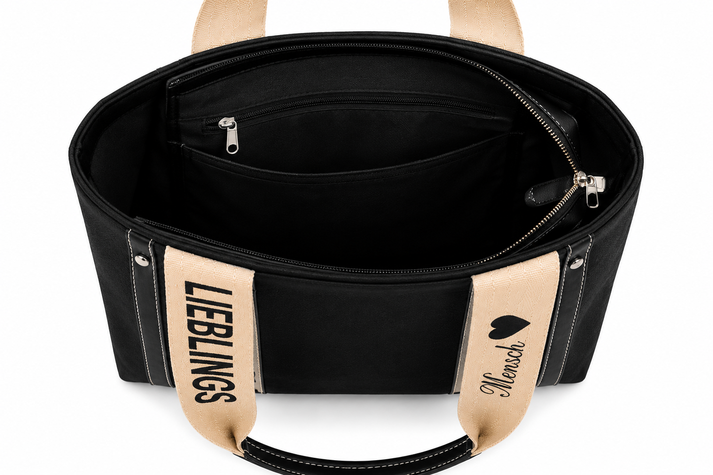 Statement Shopper “Lieblingsmensch” – Stilvolle Damen-Handtasche in Schwarz | Trendtasche für Alltag & Shopping | 39,90