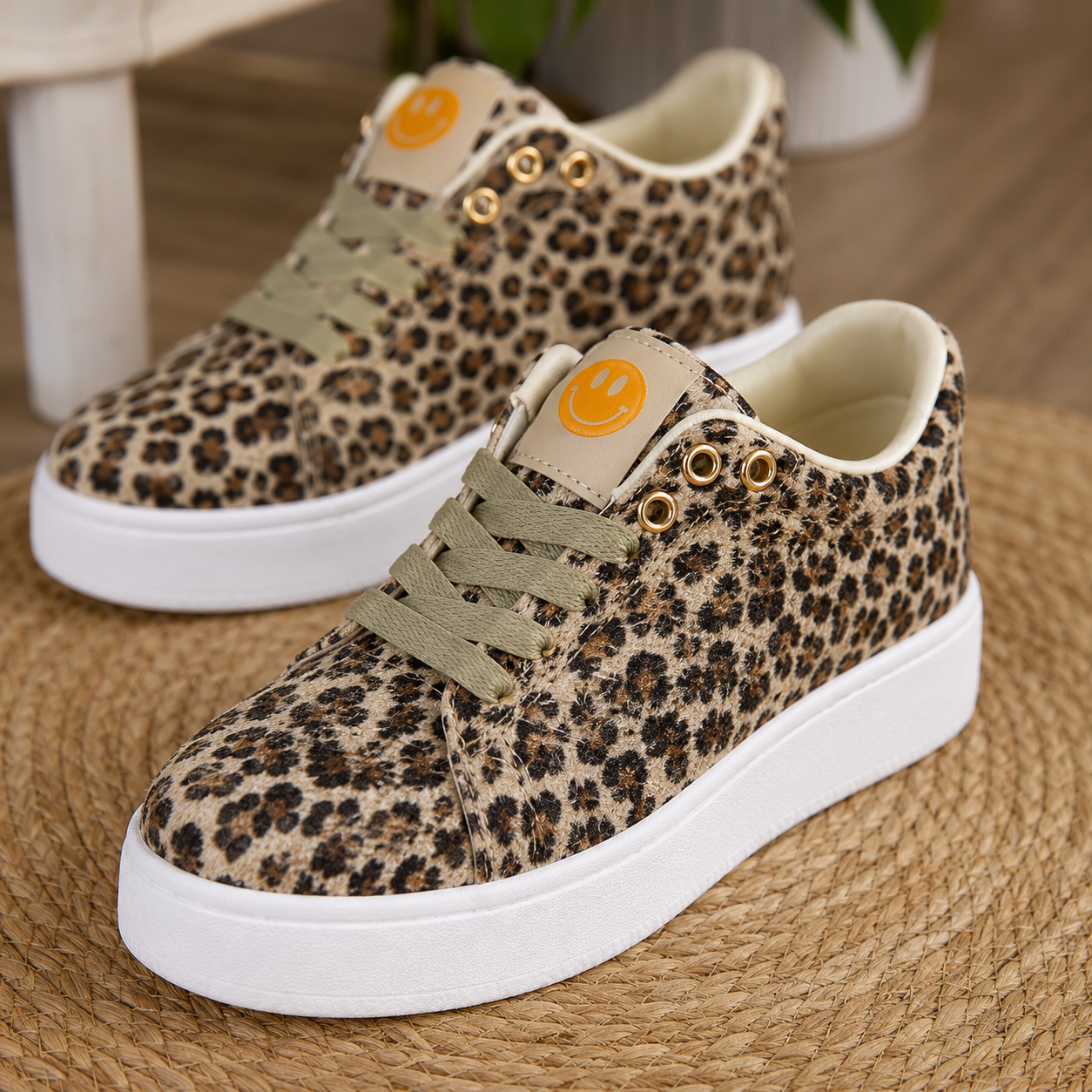 🐆 Leo Plateau-Sneaker mit Smiley – Trendiger Eyecatcher für jeden Look