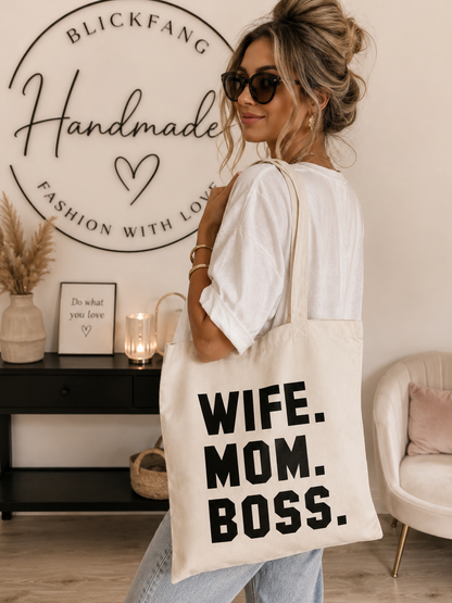 Statement Baumwolltasche – WIFE. MOM. BOSS. | Dein stylischer Alltagsbegleiter