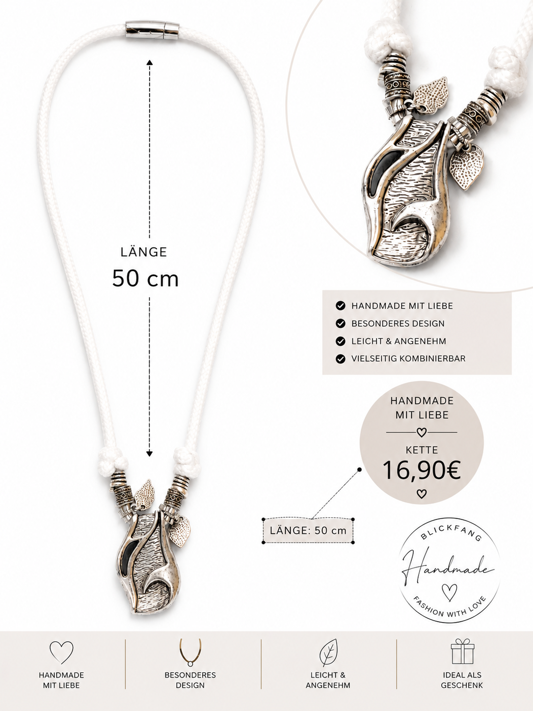 Handmade Statement-Kette – Stilvoll & einzigartig | 50 cm | 16,90 €