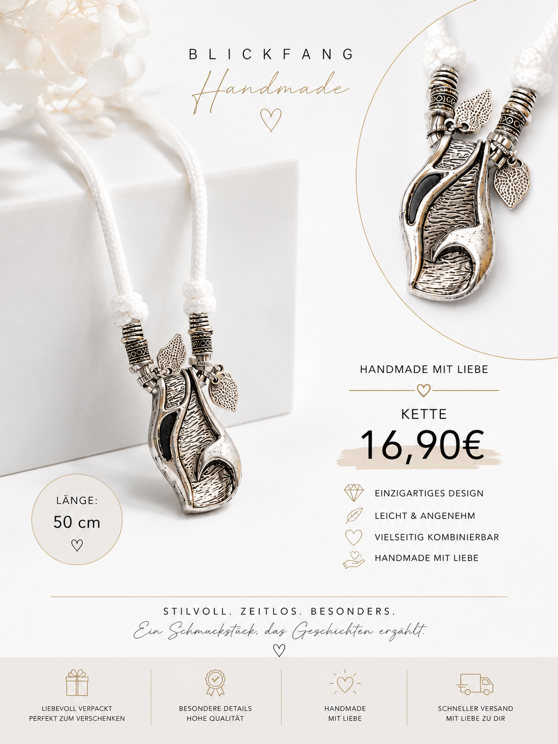 Handmade Statement-Kette – Stilvoll & einzigartig | 50 cm | 16,90 €
