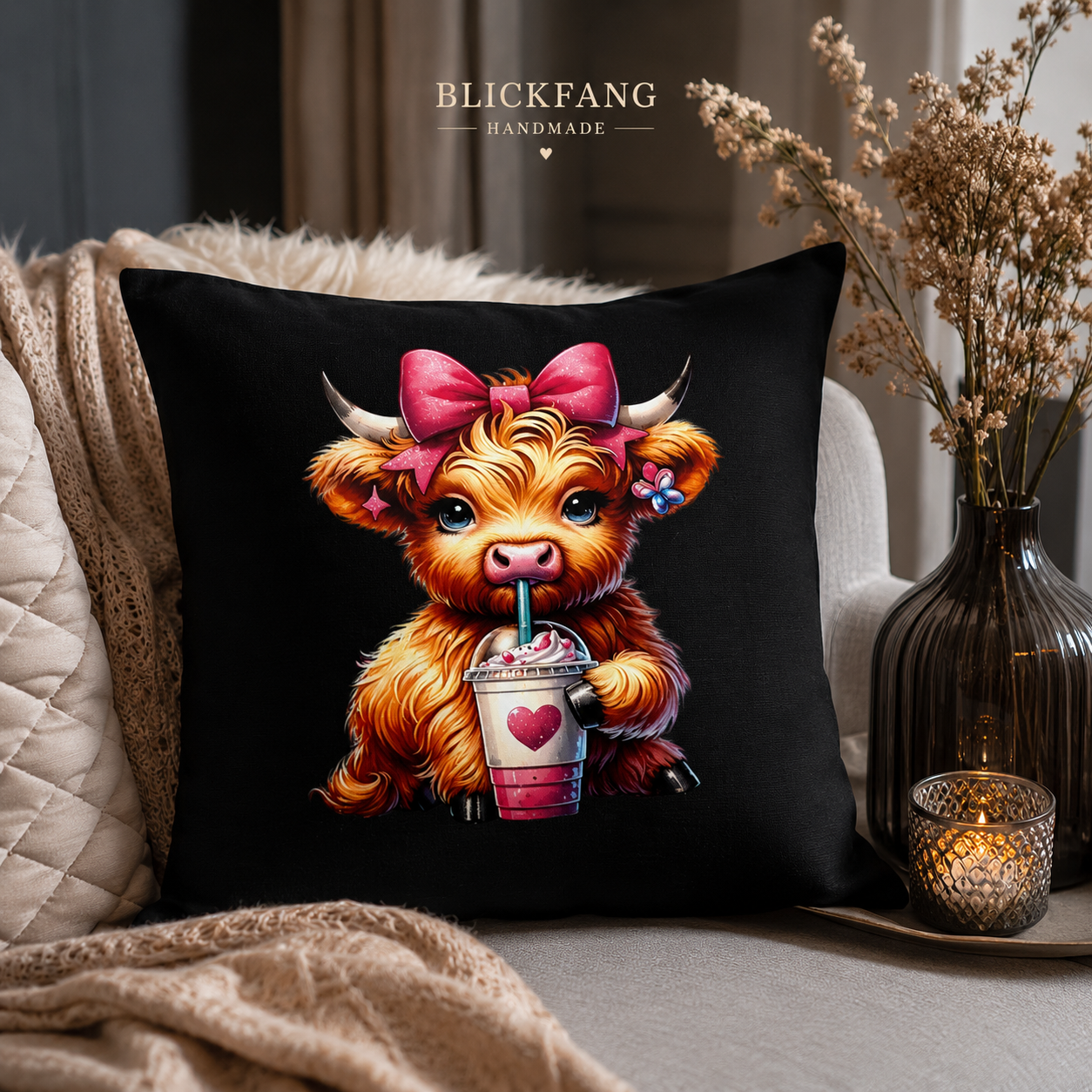 Kissenhülle „Highland-Kälbchen“ – 45 × 45 cm | Süßes Lieblingsstück für dein Zuhause
