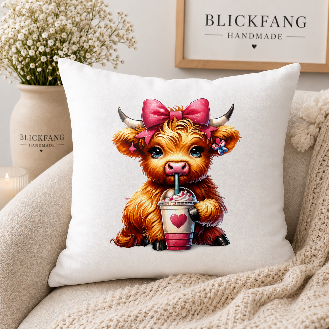 Kissenhülle „Highland-Kälbchen“ – 45 × 45 cm | Süßes Lieblingsstück für dein Zuhause
