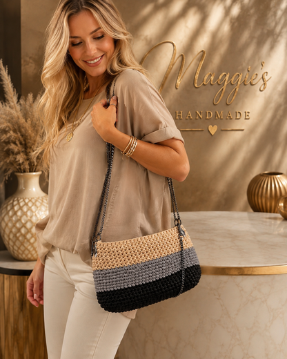 ✨ Handmade Tasche „Tricolor“ – Creme/Grau/Schwarz