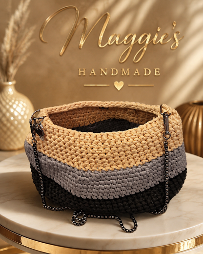 ✨ Handmade Tasche „Tricolor“ – Creme/Grau/Schwarz