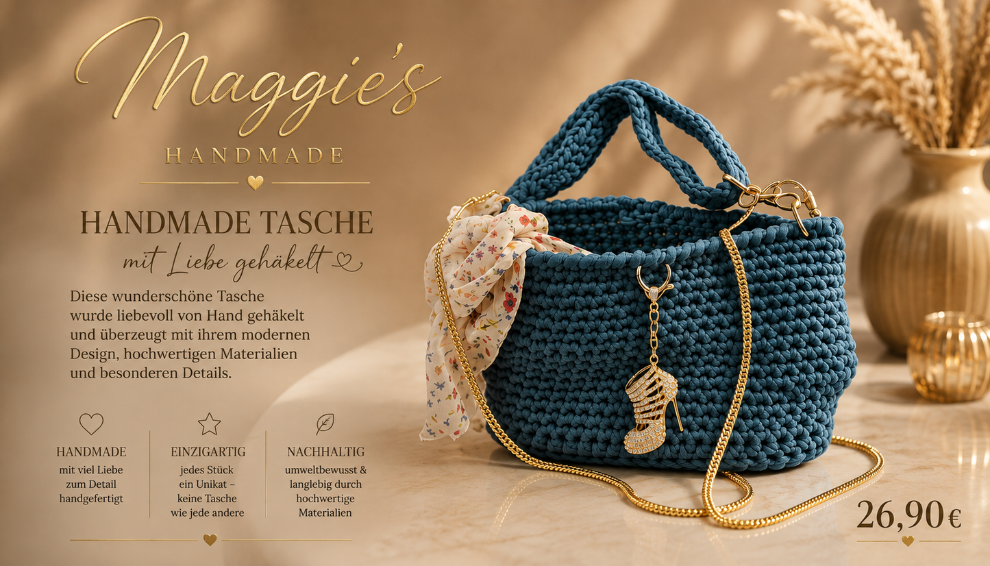 💙 Handmade Tasche „Petrol Love“ – 27 × 17 cm