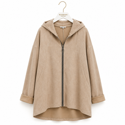 Waschleder-Jacke mit Kapuze – Beige