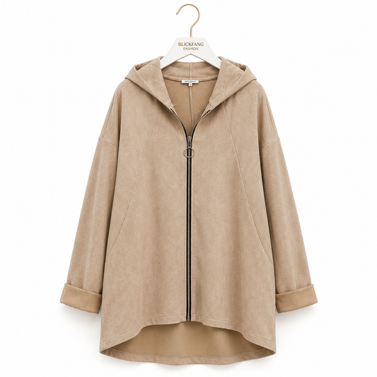 Waschleder-Jacke mit Kapuze – Beige