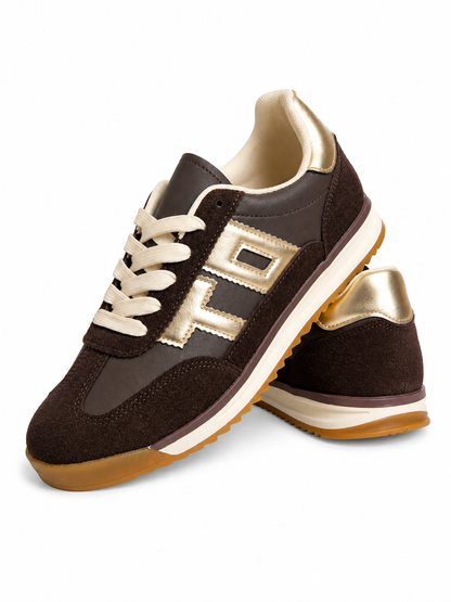 Trend Sneaker Schoko/Gold – Retro Style