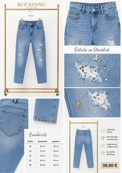 Statement Jeans „Glam Denim" | Destroyed & Schmuckdetails | Gr. 36–44