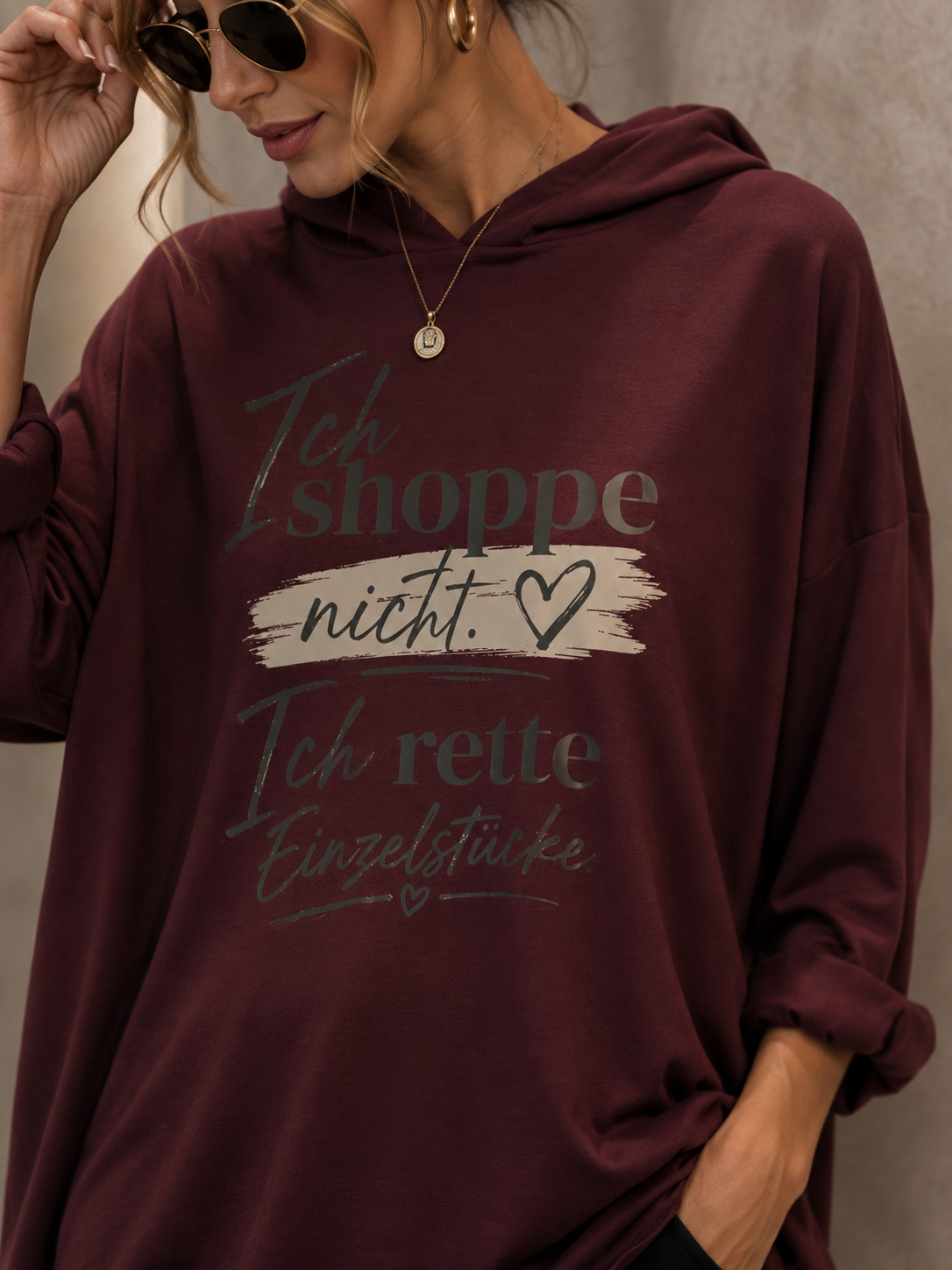 „Ich shoppe nicht – ich rette Einzelstücke“ Oversize Hoodie | Gr. 42–52