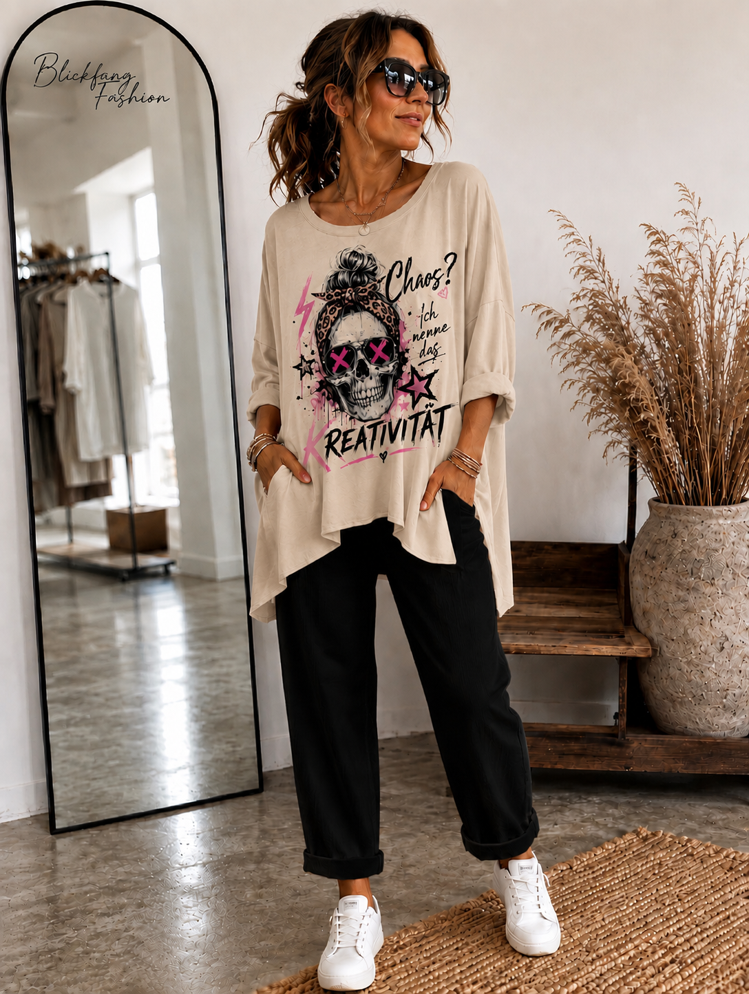 Handmade Statement Longshirt „Chaos? Ich nenne das Kreativität“ – Jedes Shirt ein Unikat