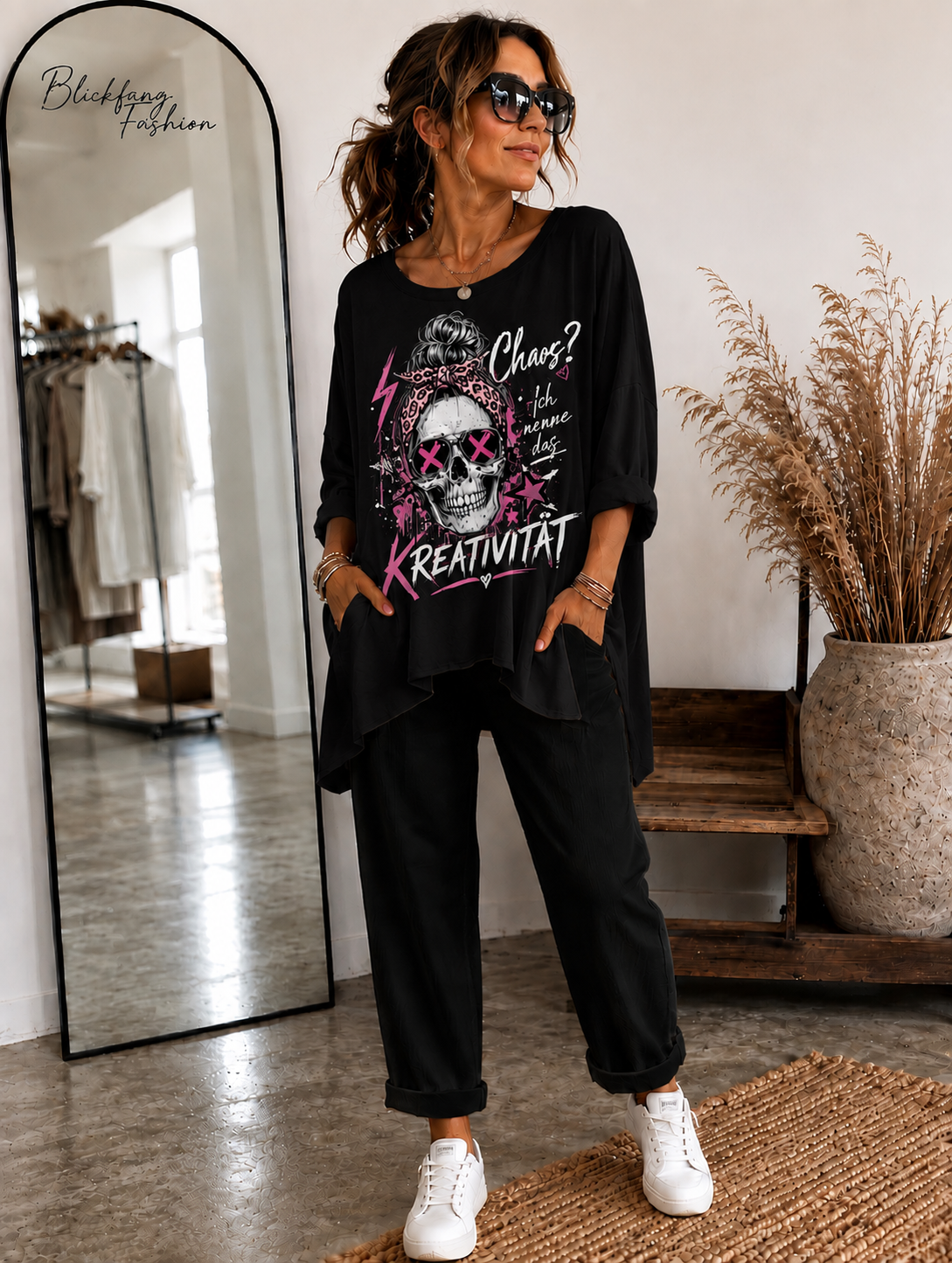 Handmade Statement Longshirt „Chaos? Ich nenne das Kreativität“ – Jedes Shirt ein Unikat