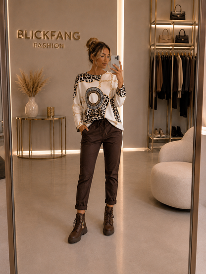 Leo Chain Strickpullover | Creme-Braun |