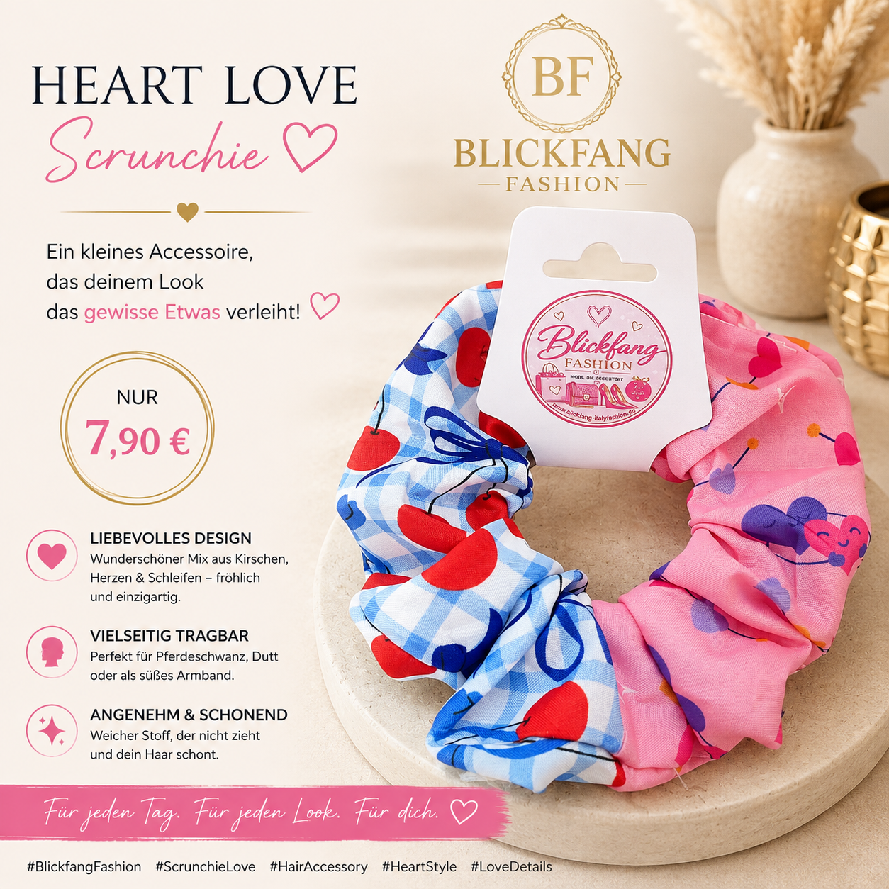 Cherry Love Scrunchie – Pink & Blue 8002
