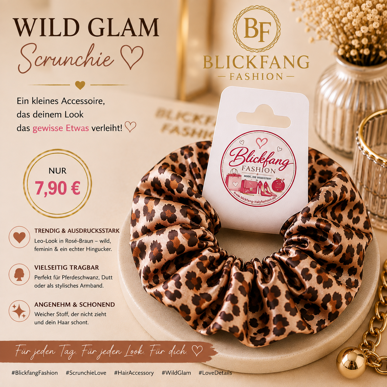 WILD GLAM – Edler Leo-Scrunchie im Satin-Look 🤎✨