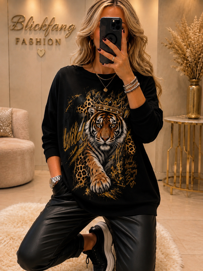 WILD TIGER LOVE – Butterweicher Oversize Sweater mit Statement-Print 🖤✨