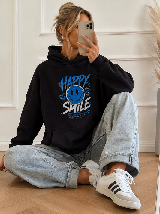 HAPPY SMILE Oversize Hoodie – Good Vibes Only 💙