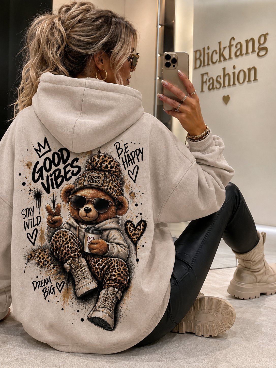 🔥 GOOD VIBES Teddy Hoodie – Leo Statement 🐻🐆