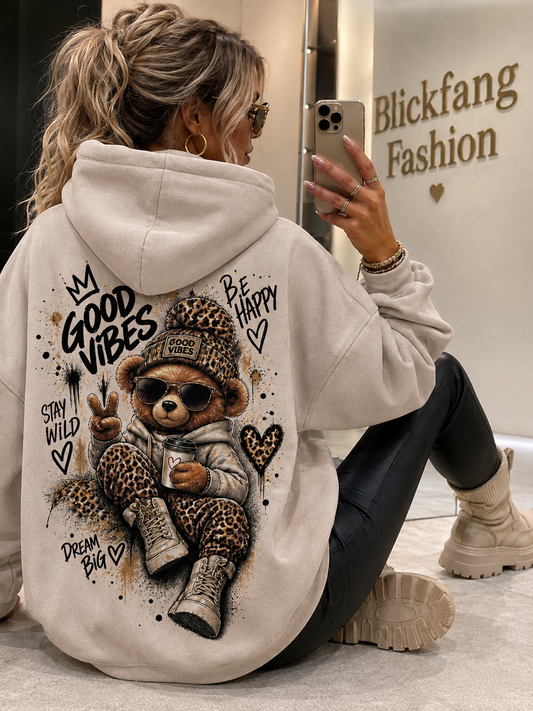 🔥 GOOD VIBES Teddy Hoodie – Leo Statement 🐻🐆