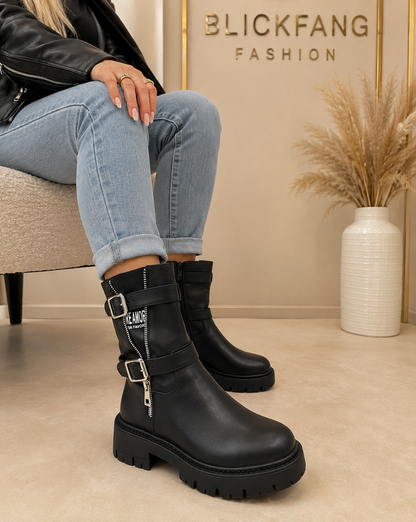 Statement Biker Boots – Black | Trend-Boots mit Schnallen