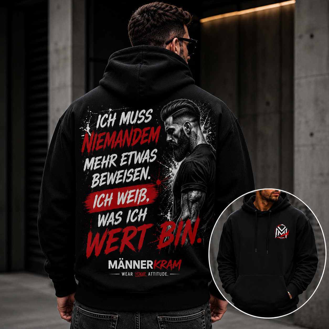 MÄNNERKRAM Hoodie „Ich weiß, was ich wert bin“ | S–5XL