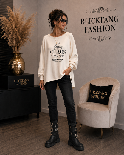 ☕ Butterweiches Oversize-Shirt „Kaffee im Blut – Chaos im Kopf“ | Größe 40–48