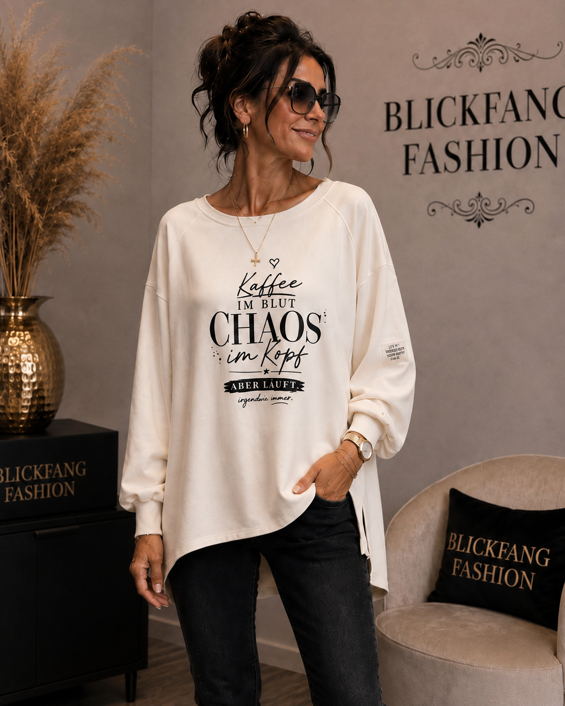 ☕ Butterweiches Oversize-Shirt „Kaffee im Blut – Chaos im Kopf“ | Größe 40–48