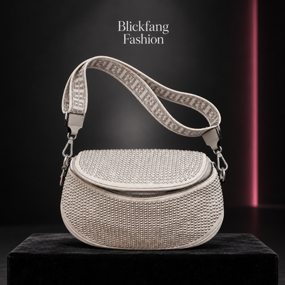Crossbody-Bag in Creme mit Strassbesatz & Statement-Gurt
