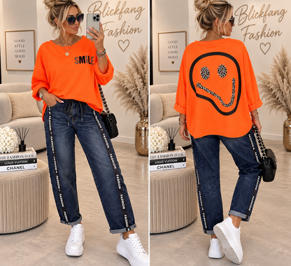 Neon Smile Oversize Sweater – Statement-Look mit Leo-Details