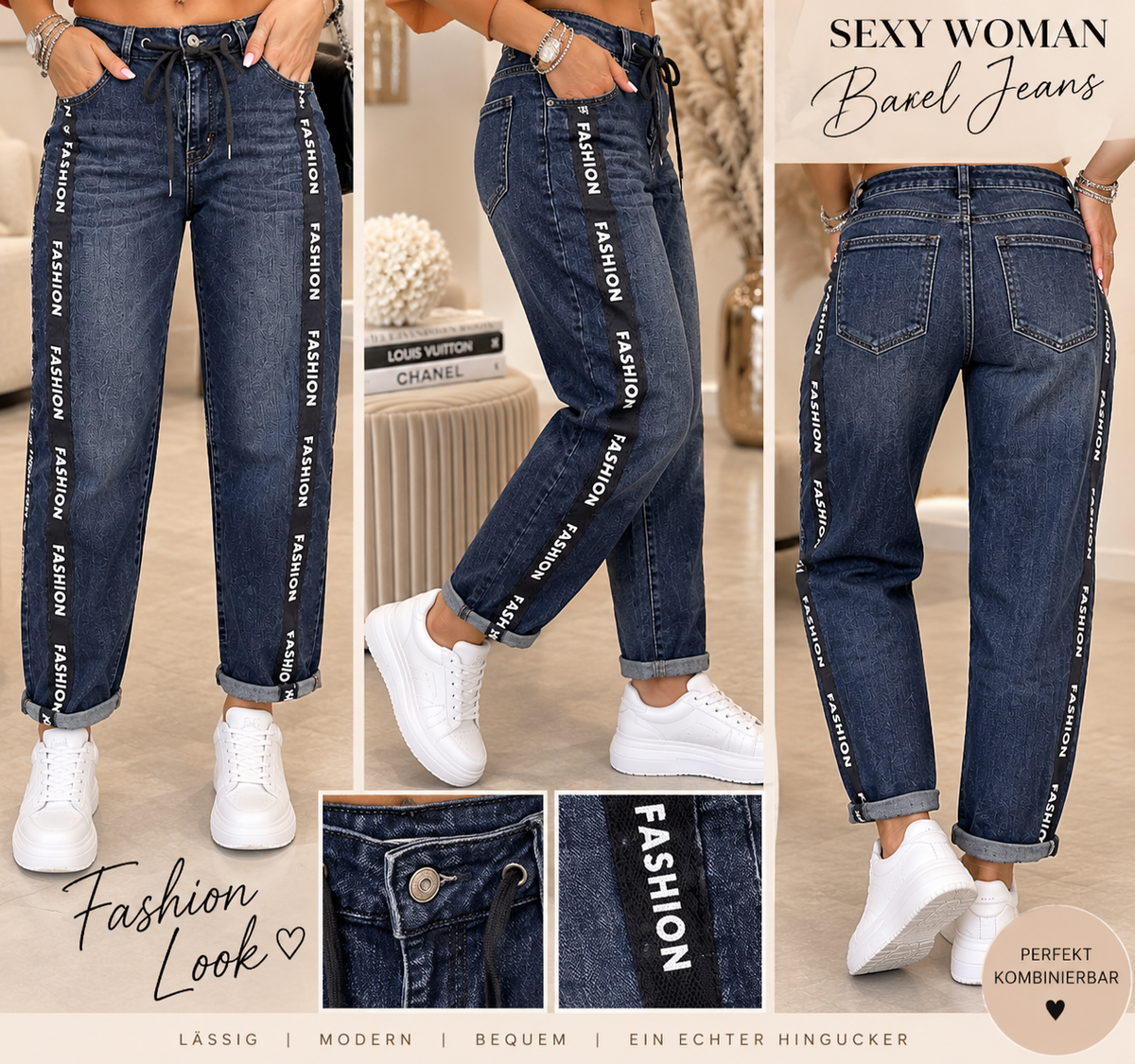 Sexy Woman Barrel Jeans „Fashion“ – Trend-Denim mit Statement-Tapes