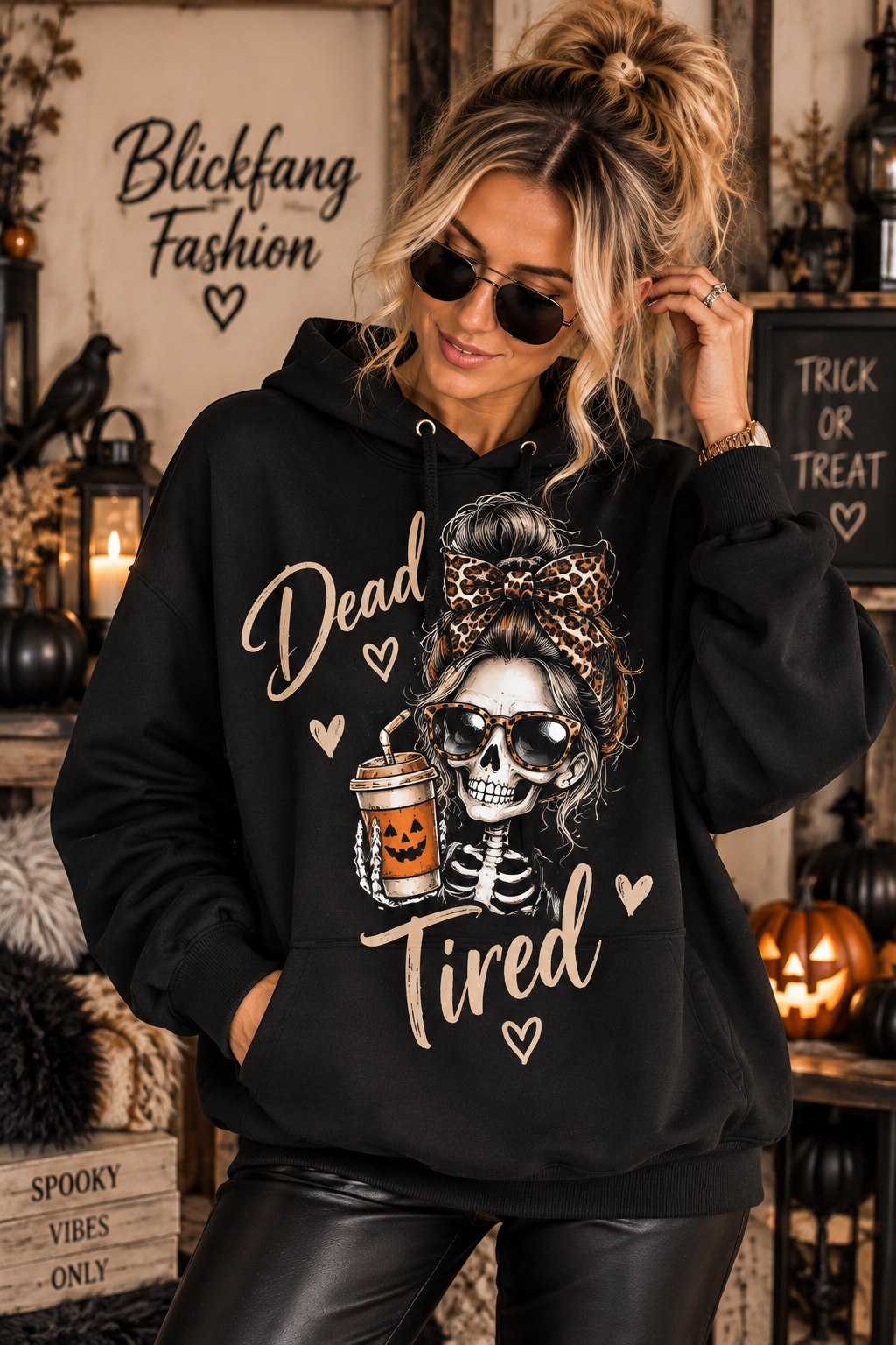Halloween Hoodie „Dead Tired“ – Spooky Leo Edition 🖤
