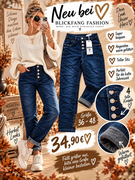 Karostar - Gefütterte Jeans mit 4 Schmuckknöpfen – Herbst Must-Have