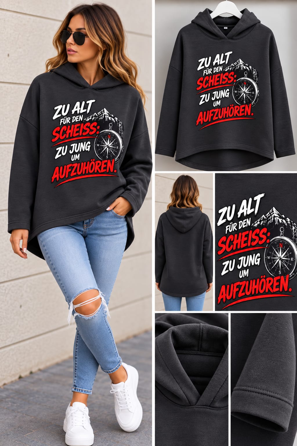 Statement Hoodie „Zu alt für den Scheiß“ – Oversize Style