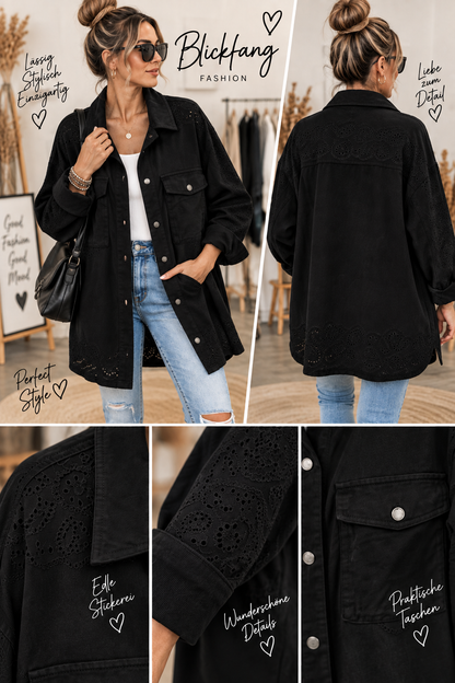 Statement Hemdjacke mit Lochstickerei – 3 Trendfarben