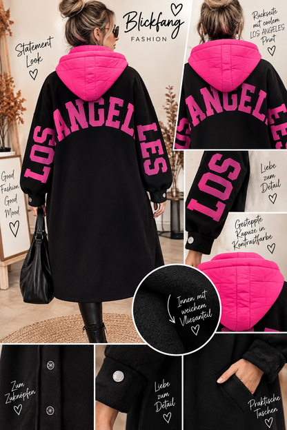 LOS ANGELES Statement Longjacke – Schwarz/Pink