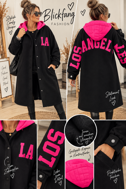 LOS ANGELES Statement Longjacke – Schwarz/Pink