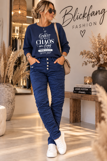 Magic Shape Jeans von Karo Star – Knitter-Look Navy | Gr. 38–48